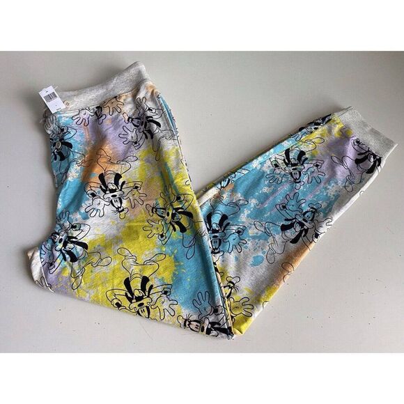 Disney Parks Men's Sz L Splatter Goofy Jogger Lounge Pants Elastic Drawstring - Picture 1 of 16